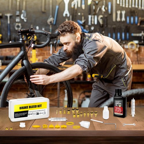 BIBOKLTIY Brake Bleed Kit for Shimano, TEKTRO, TRP Hydraulic Disc Brakes, Bike Brake Bleed Kit with Brass Connector, 150 ML Mineral Oil Brake Fluid
