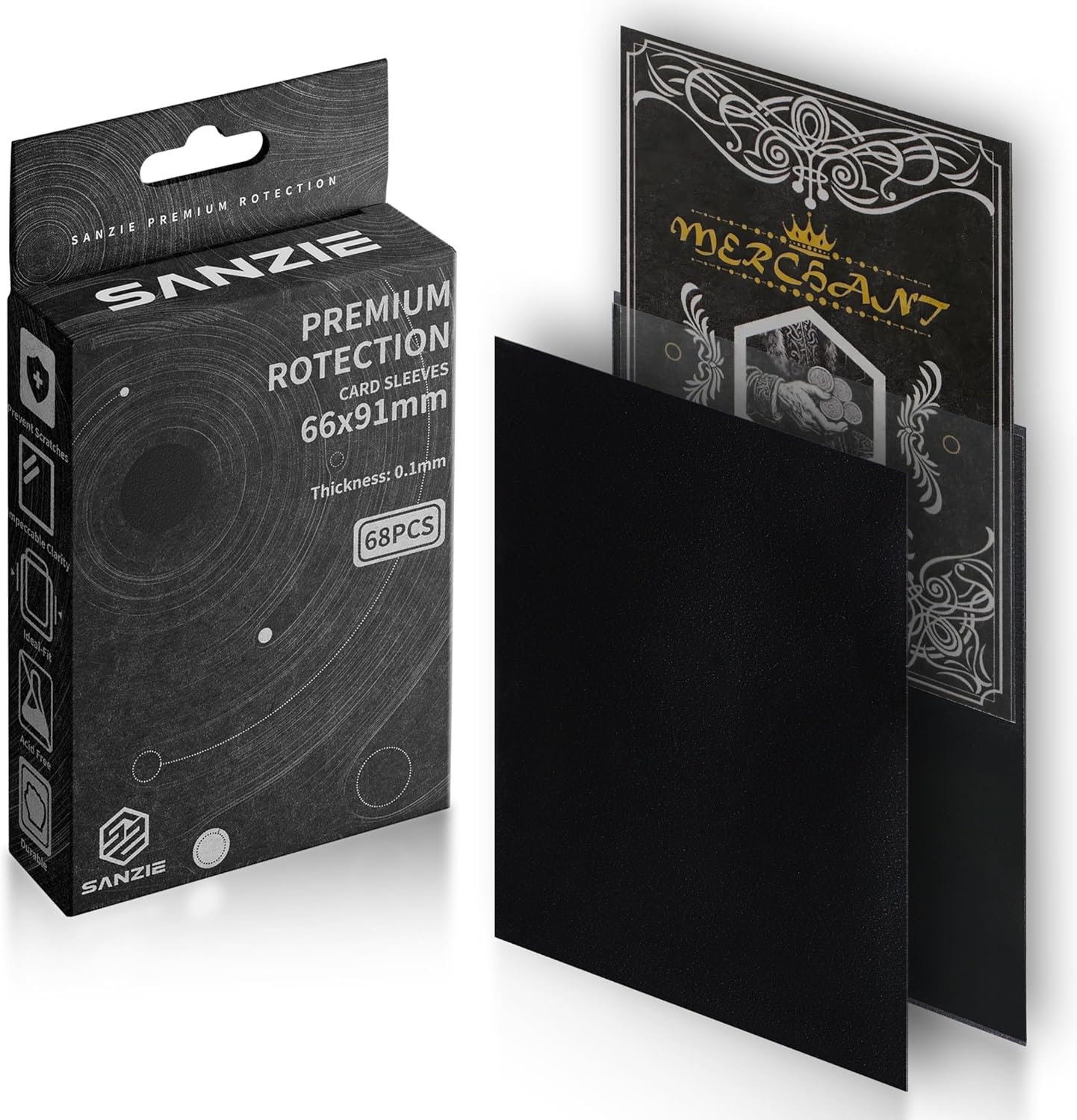SANZIE Matte Card Sleeves - 68 Count Trading Card Protectors for MTG, TCG & PTCG (Black)
