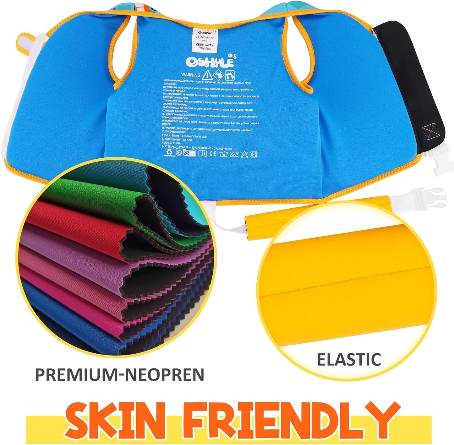 Skiennix Kids Swim Vest - Neoprene Swim Trainer with Crotch Strap for Ages 1-9 | Adjustable Straps for Boys & Girls