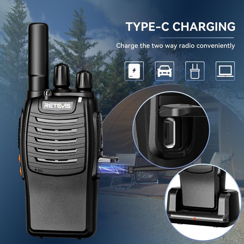 Retevis H-777 Rechargeable Walkie Talkies with Speaker Mic, Long Range 2 Way Radios, Portable FRS Two Way Radios with LED Flashlight(Black, 2 Pack)