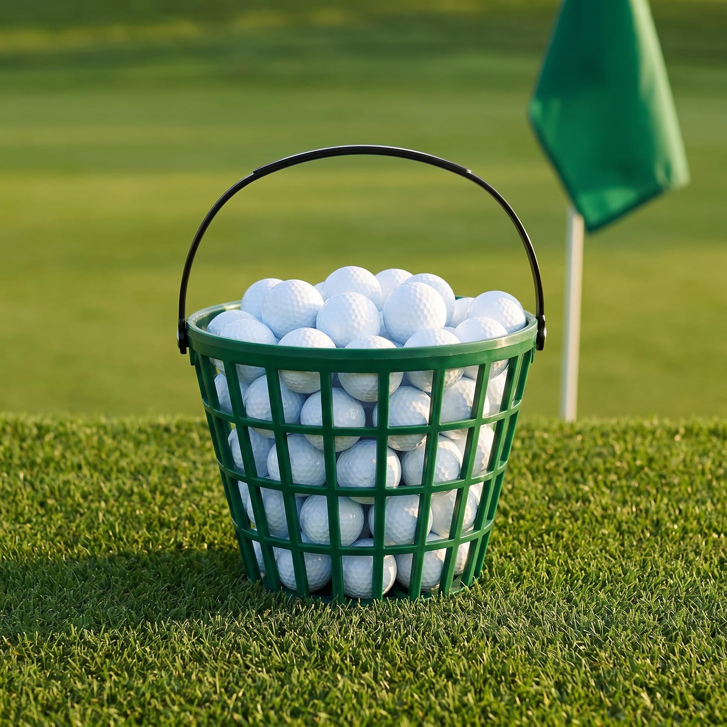 Bekith 2 Pack Plastic Golf Ball Basket, Golfball Container Ball Bucket with Handle, Holds 40-50 Balls, Green