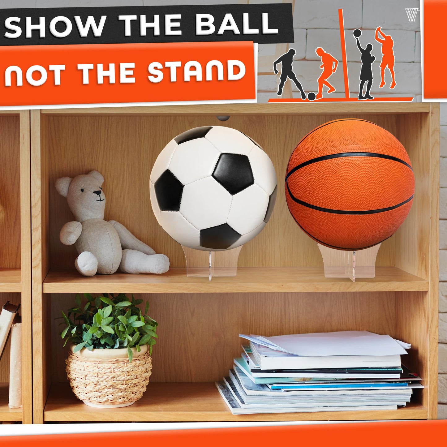 LIBERHAUS Basketball Stand Display, Clear Acrylic, Snap Assembly, Non-Slip