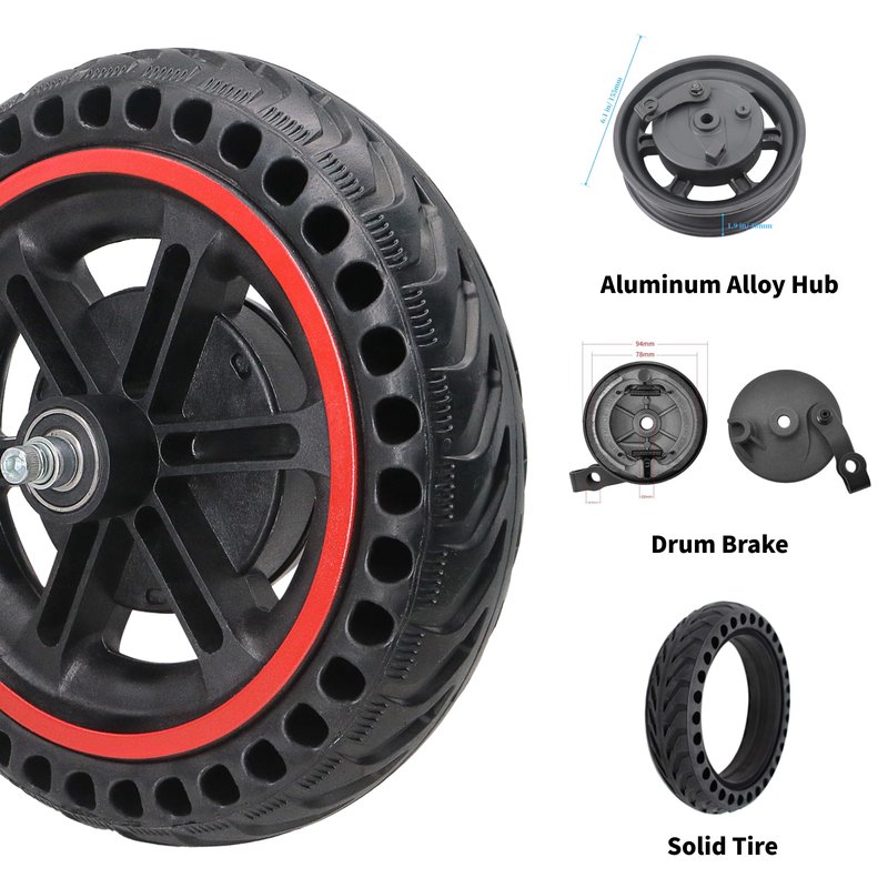 8.5'' Electric Scooter Replacement Wheel – Solid Tire with Hub & Drum Brake | Specially designed for 8.5" DRUM BRAKE Escooter – Fits VOLPAM Q1, MAXSHOT V1, V7, Joyhis: JS03, JS01, NAVIC T3, T5