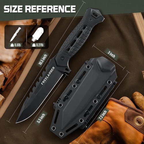 Freelander Fixed Blade Knife with Sheath - High-Carbon Steel Survival Knife with Ergonomic Handle，Full Tang Bushcraft Knives for Camping, Outdoor Survival and Gardening, Gift for Men