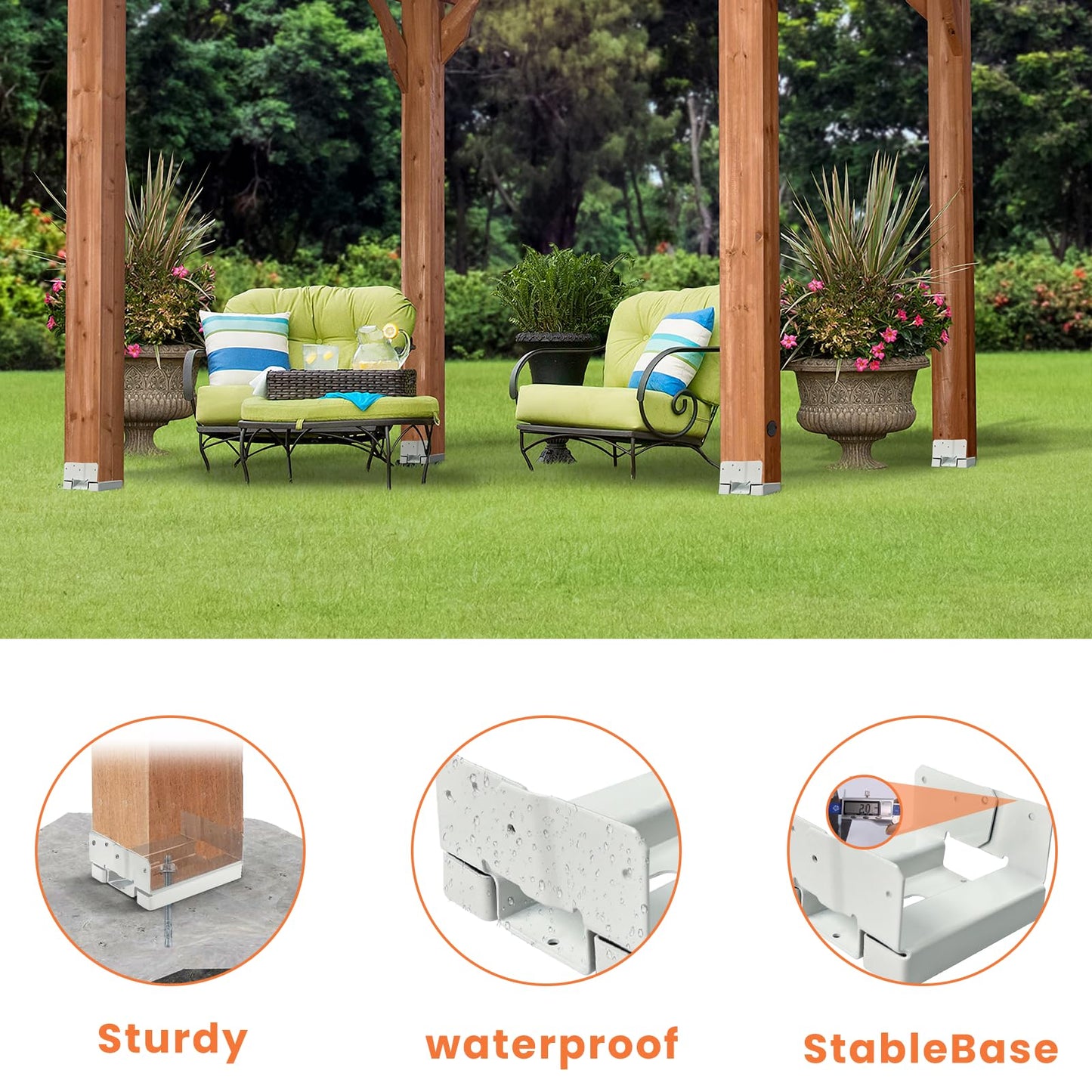 10PCS 6x6 Post Base for Concrete Heavy Duty White E-Coated 6x6 Post Bracket Anchor Adjustable Base with 1" Standoff for Deck Pergola Patio Gazebo Porch (Included Screws)