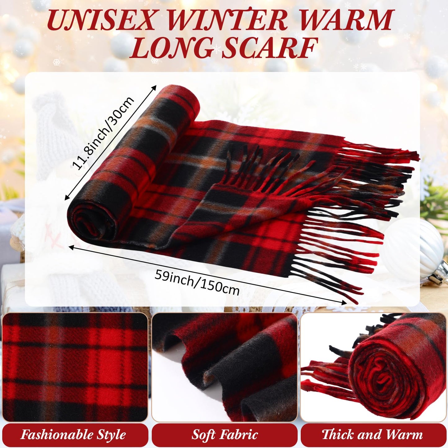 Chicingyou 90 Pcs Hats Scarves Gloves Supplies Bulk Winter Beanies Red Grids Scarves Touchscreen Gloves for Men Women