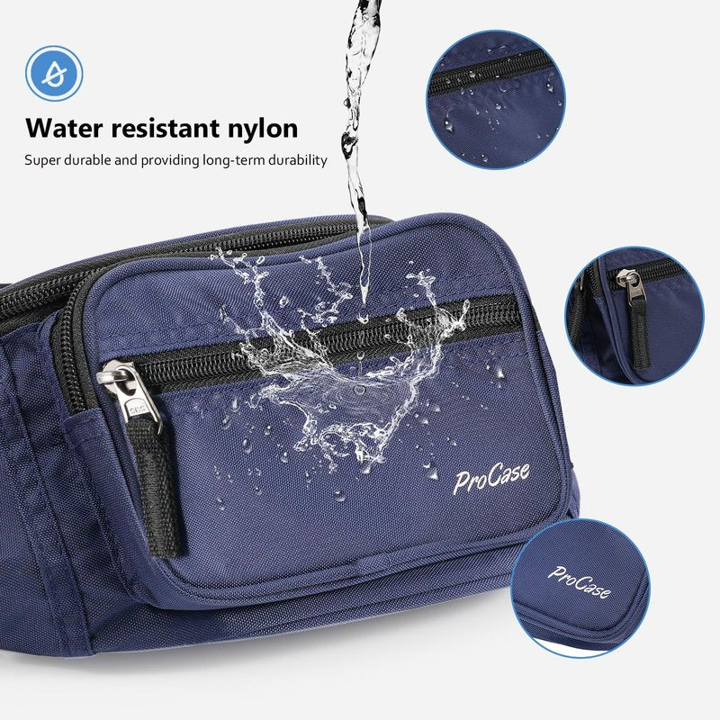 ProCase Fanny Pack Waist Packs for Men Women, Waist Bag Hip Pack for Travel Hiking Running Outdoor Sports -Navy, Large