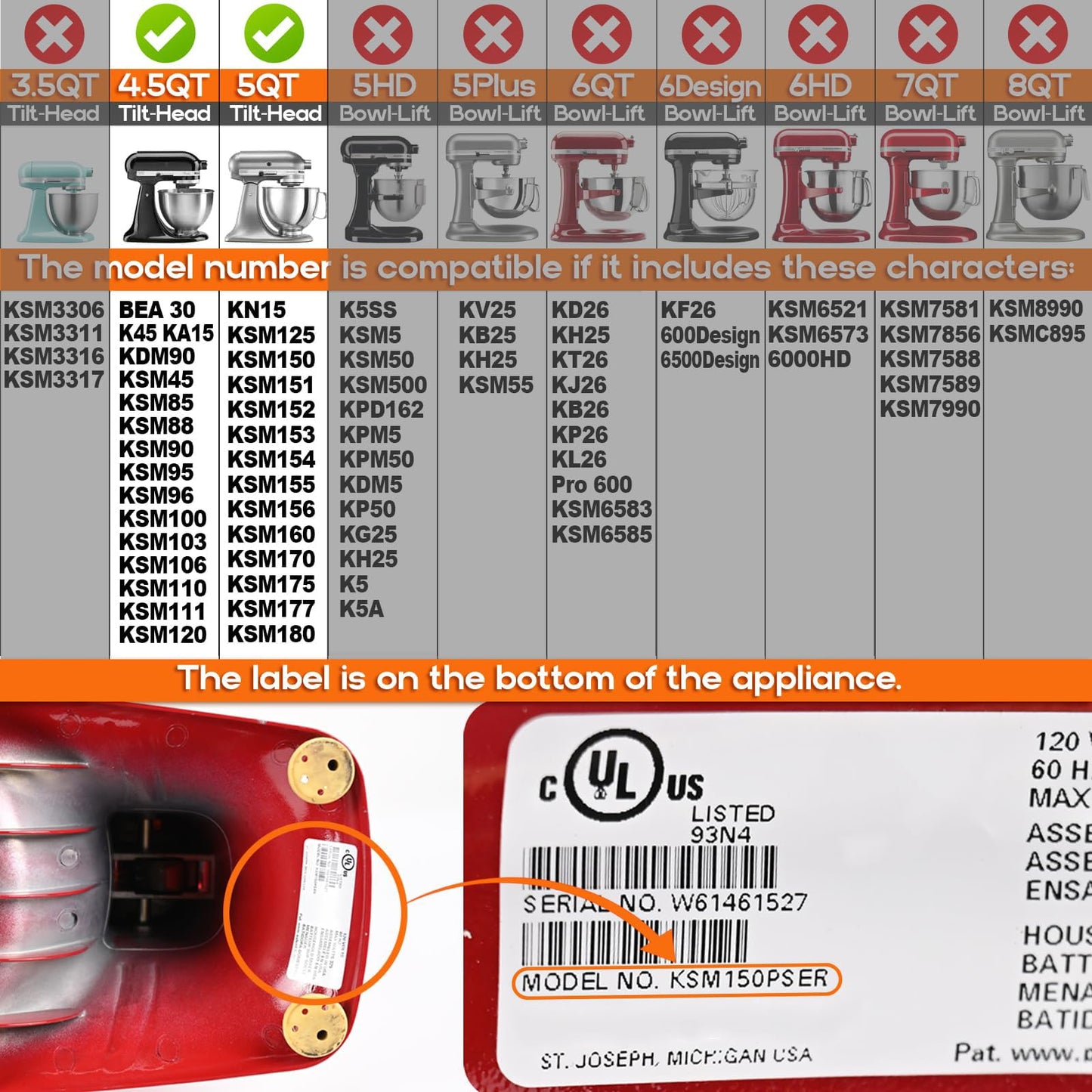 Silicone Mixers Bowl Cover Compatible with KitchenAid 4.5-5 Quart Tilt-Head Stand Mixers Bowl (White)