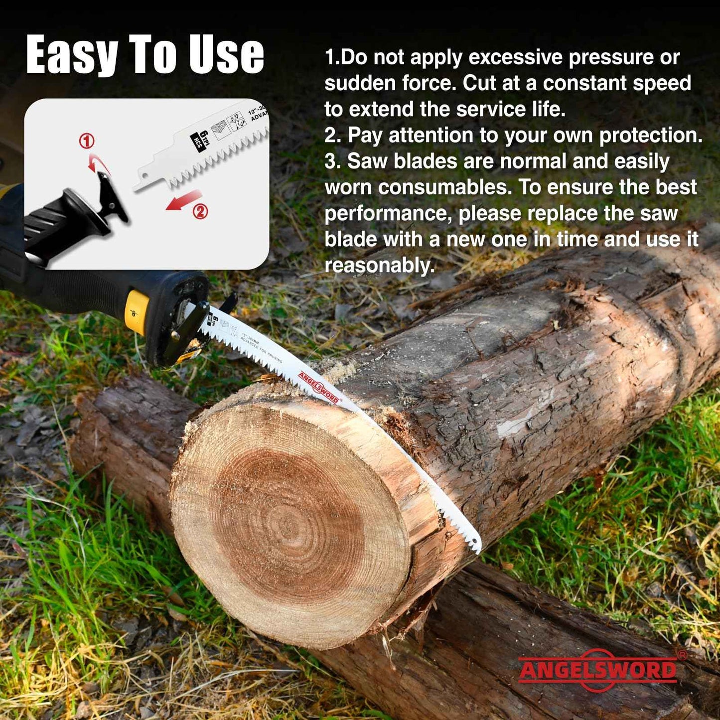 ANGELSWORD 15 Inch Arc Edge Reciprocating Saw Blade, 6TPI Wood Pruning Saw Blades for Tree Trimming, Wood Cutting, 3 Pack