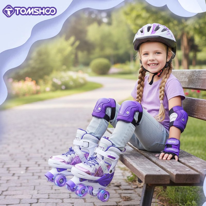 TOMSHOO Kids Roller Skates for Girls Boys 4 Sizes Adjustable Skates for Toddlers Beginner Teens with Light up Wheels Age 3-5 5-8 6-12 Children Gift for Indoor Outdoor (Purple, Medium)