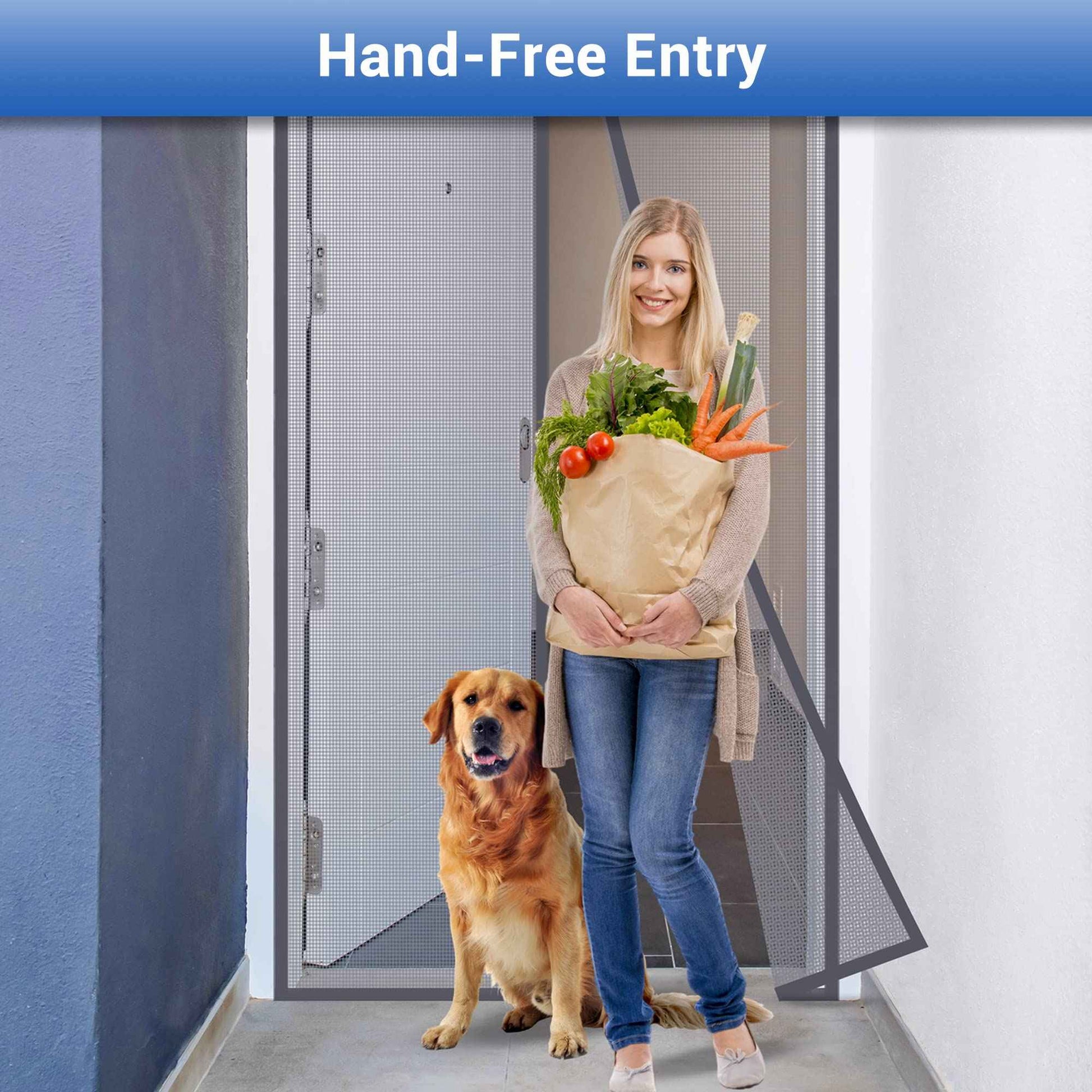 Fiberglass Magnetic Screen Door Mesh - Heavy Duty Magic Door Screen Closure with Magnets for Sliding, Patio, French, Front and Back Door, Kid and Pet Friendly, Easy Install Gray