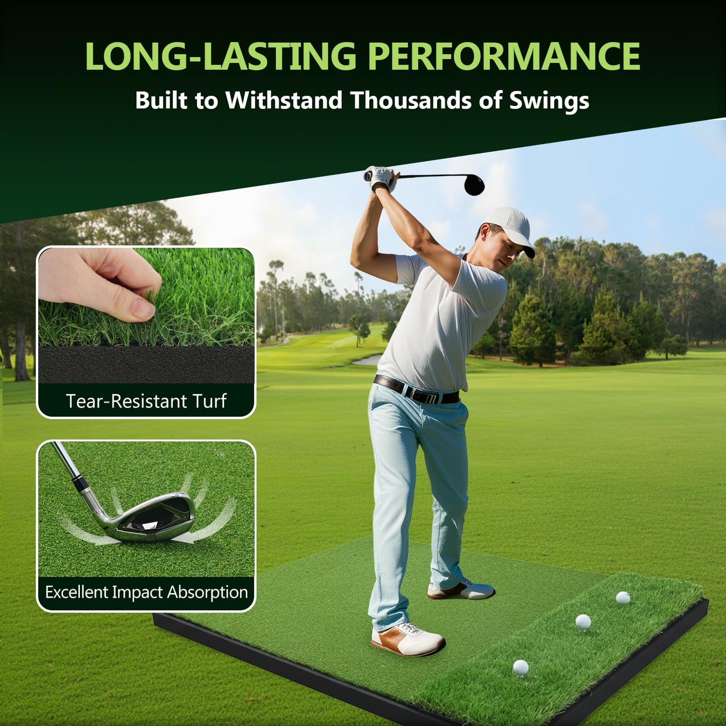 Golf Hitting Mats 31mm&55mm, 5x4ft/5x5ft Golf Mat Practice Outdoor & Indoor, Golf Practice Mat with 9 Tees, Heavy Duty Artificial Dual Turf Matt for Training Chipping Driving Swing Backyard Simulator