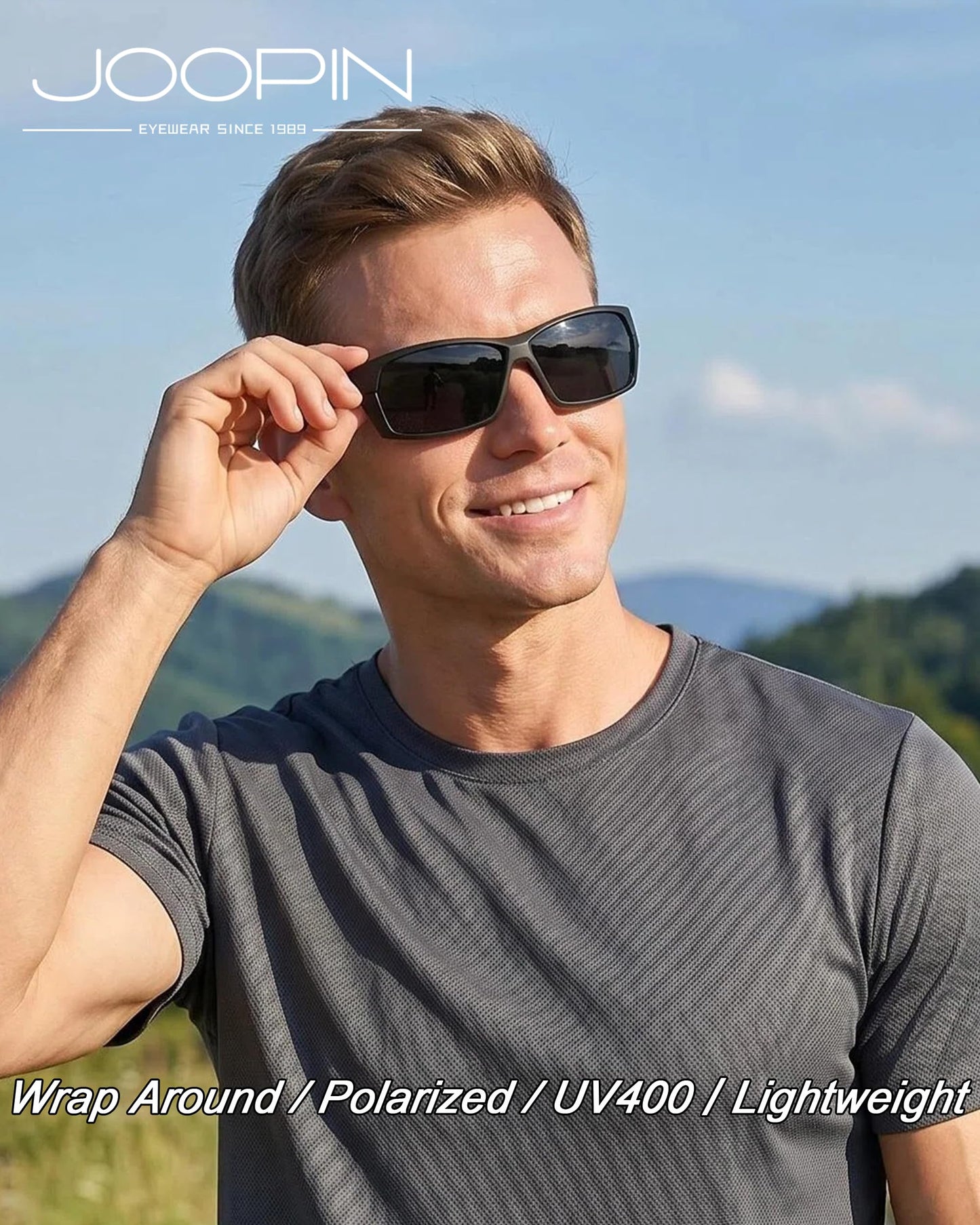 Joopin Black Sports Sunglasses Polarized UV Protection Wrap Around Sun Glasses Shades for Women Men Running Driving