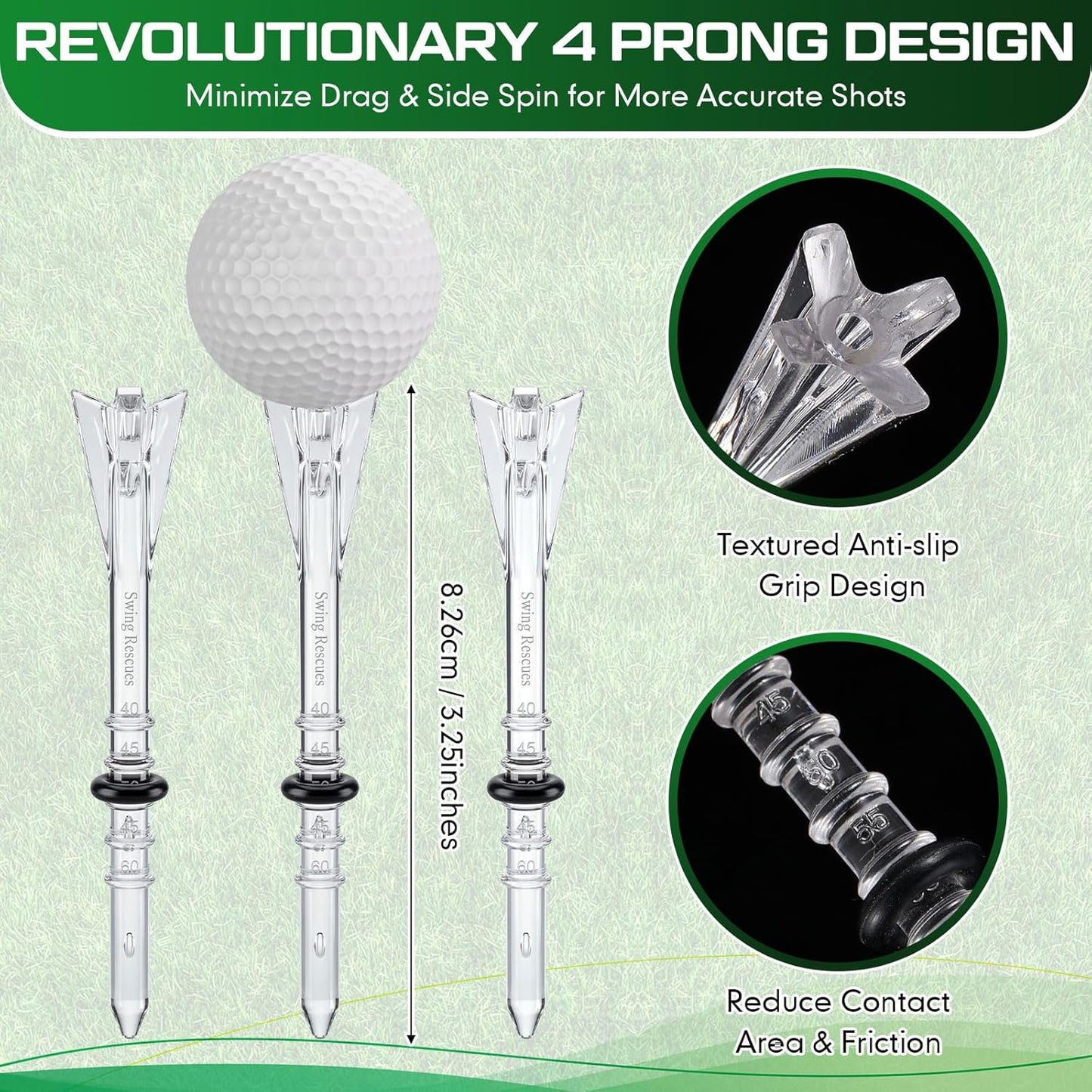 Skiennix 100 Pcs 4-Prong Anti-Slip Golf Tees - 3.25" Adjustable Plastic for Enhanced Stability