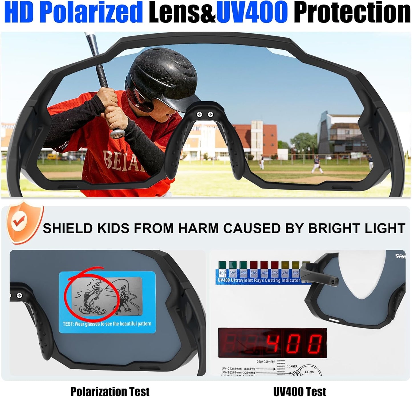 X-TIGER Kids Sunglasses - Polarized UV400 Youth Baseball Glasses for Ages 8-14 | Softball & Cycling