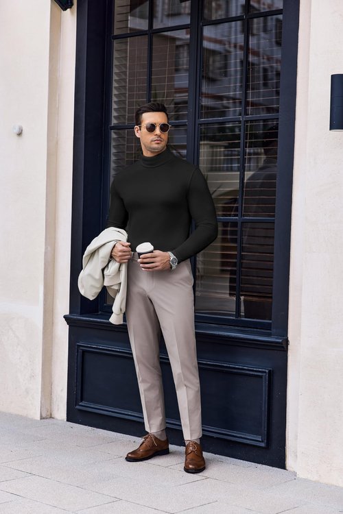 Ekouaer Men's Turtleneck Long Sleeve Turtle Neck Shirts Basic Lightweight Undershirt Thermal Pullover Sweater Black M
