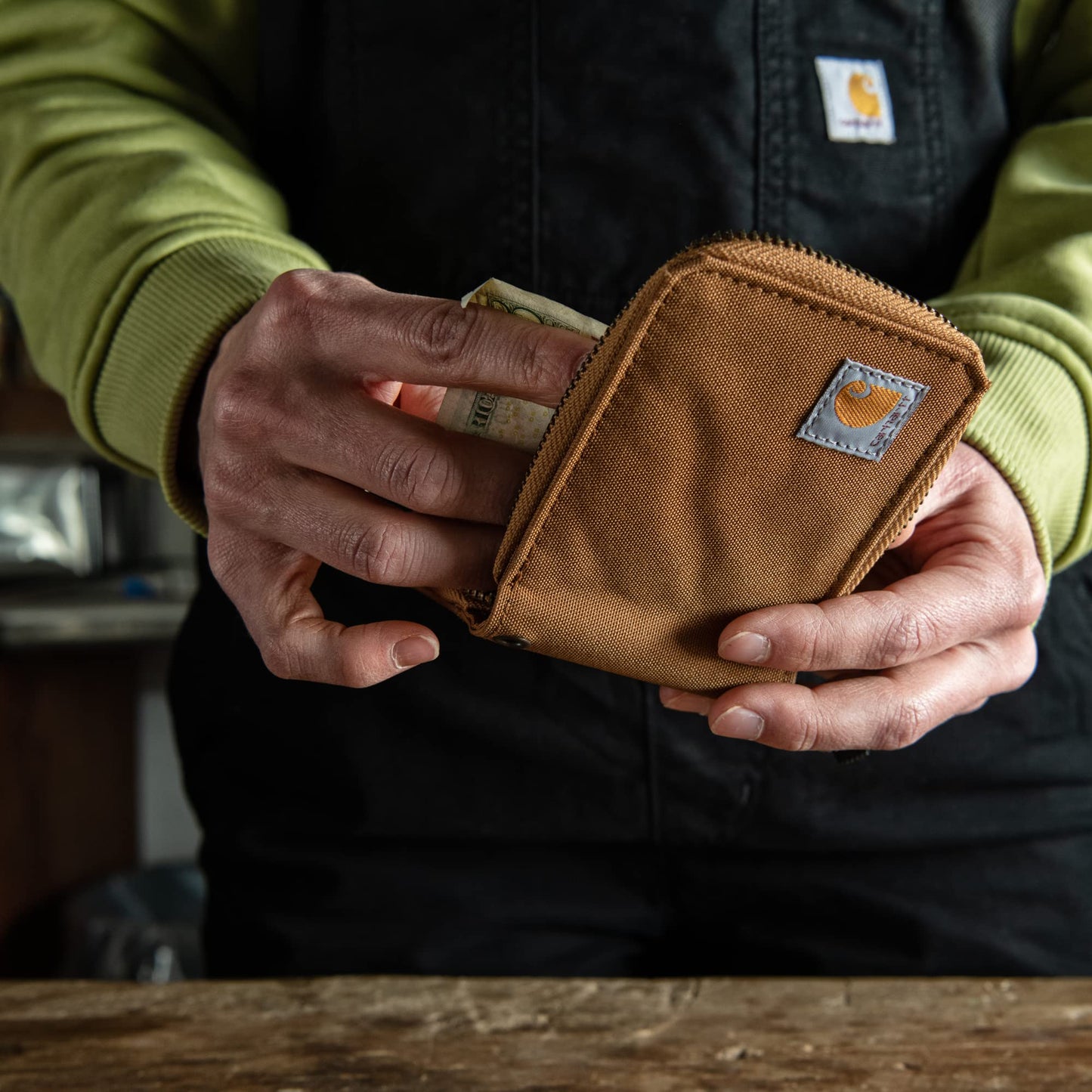 Carhartt Men's Nylon Duck Zipper Wallet, Carhartt Brown