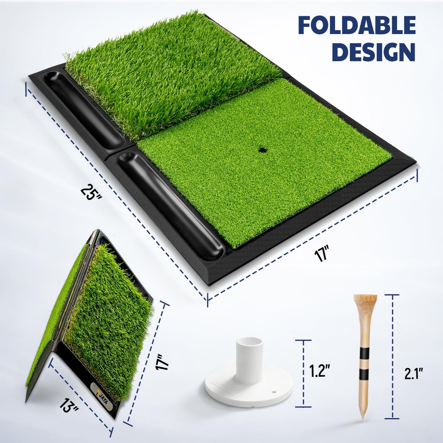 JAYA Golf Hitting Mat with Heavy Rubber Base, Foldable Golf Practice Mat for Indoor & Outdoor Training, Dual Turf Fairway & Rough Grass Mat for Swing, Chipping and Driving Practice