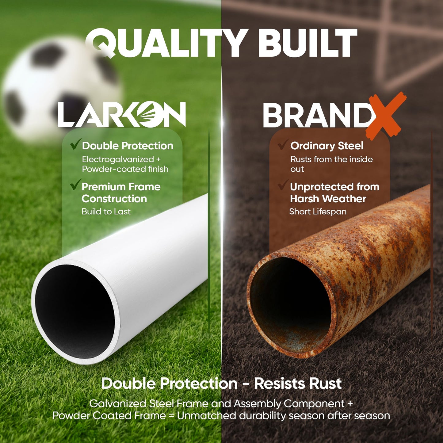 Soccer Goal 12×6 – Larkon – Backyard, Training and Tournament Size – Durable Rust-Free Guarantee Steel Frame for Kids and Adults – with Net, Cones, Storage Bag, Stakes and Easy Assembly
