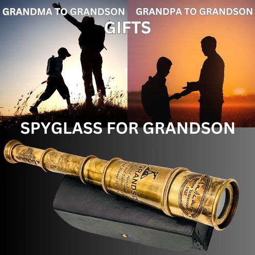 to My Grandson Gift Set from Grandpa Grandma - Grandparents Gift to Grandson | Compass & Spyglass Telescope