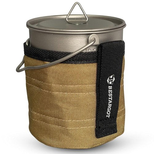 Bestargot Camping Titanium Pot, 750ml Outdoor Cup with Insulation Cup Carrier, Titanium Camping Drinkware, 132g Lightweight and Large Capacity
