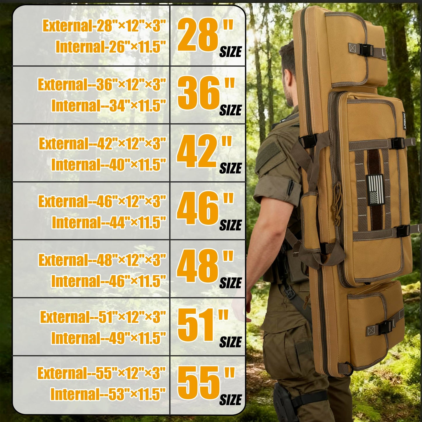 LASUK 46" Soft Double Rifle Bag, Portable Long Rifle Bag for Outdoor Hunting Shooting, Gun Case Storage & Transportation(Yellow)