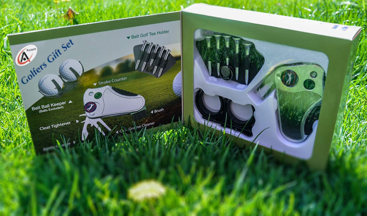 Golfer's Best Golf Gift Set: Tool - Stroke Counter, Divot Tool Repair, Brush, Ball Marker, Cleat Tightener, Club Groove Cleaner Belt Tee Holder Tees Belt Ball Holder - Gift Idea for Men Women