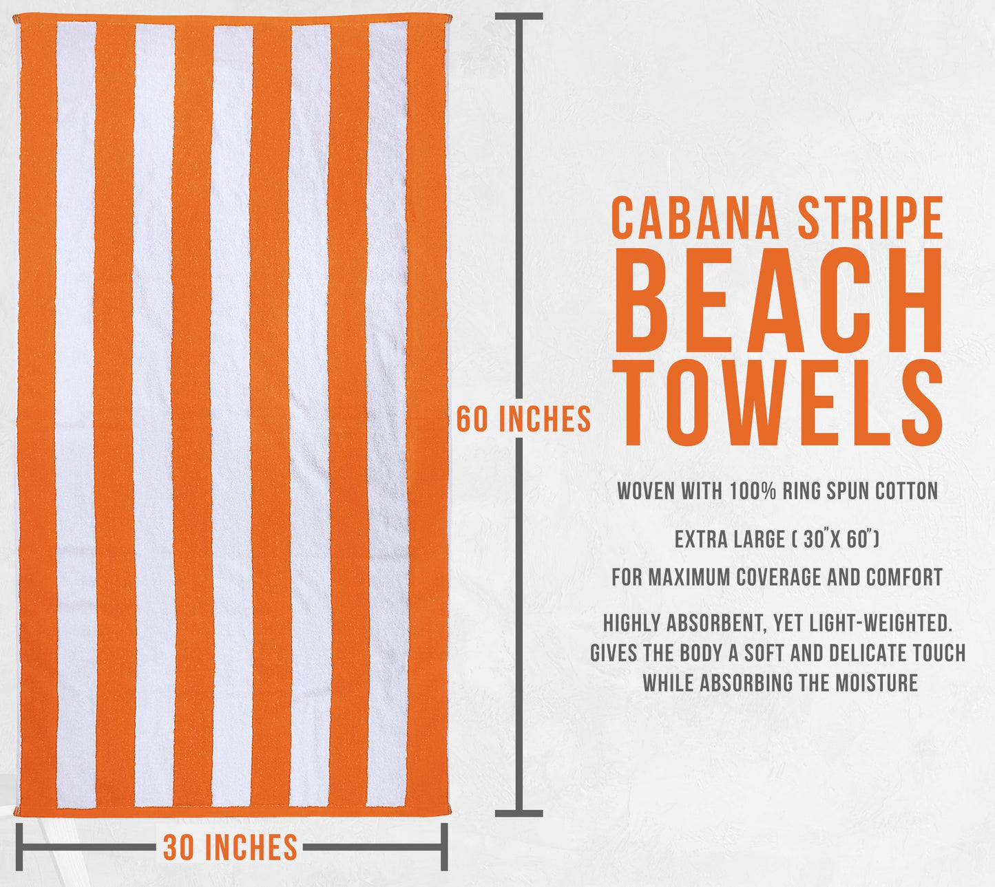 Utopia Towels 24 Pack Cabana Stripe Beach Towel, 30 by 60 Inches, Oversized 100% Ringspun Cotton Pool Towels, Highly Absorbent Bath Towels for Beach