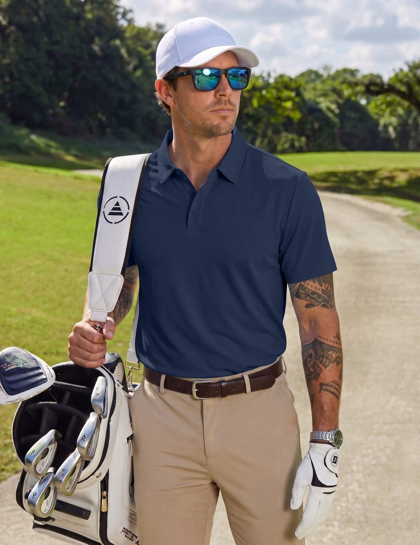COOFANDY Short Sleeve Polo Shirts for Men Casual Quick Dry Performance Golf Shirt Navy