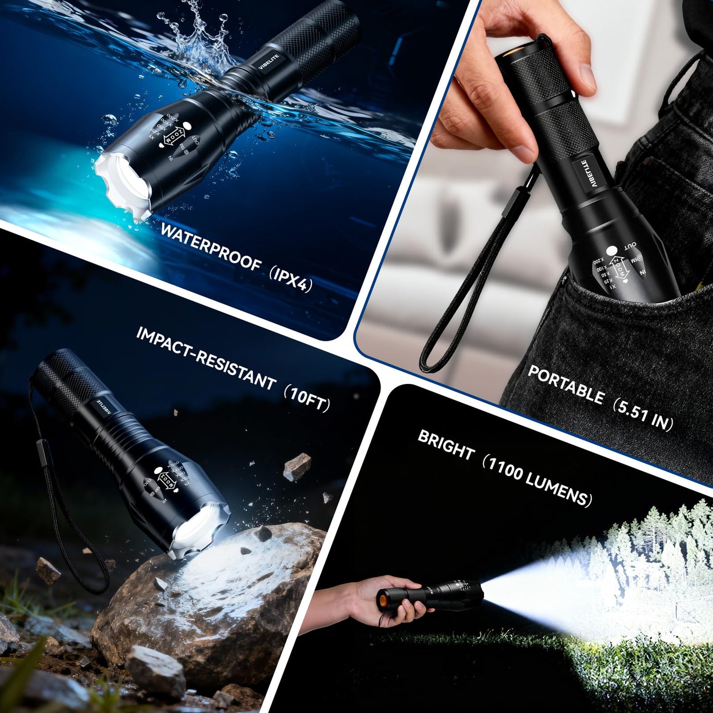 LED Flashlight High Lumens, 5 Modes Zoomable Waterproof Tactical Flashlight for Hiking, Camping Emergency, Fathers Day Dad Gifts, Cool Gadget Birthday Gifts for Husband, Dad, Men, Women, Him, 2 Pack