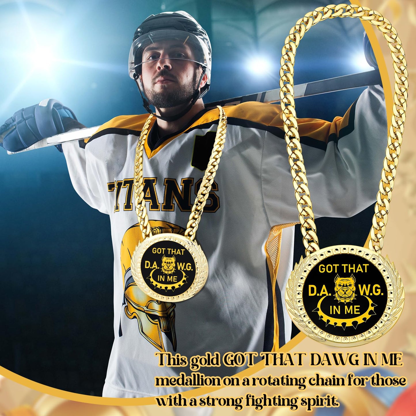 HCEWSBFD 1PCS Got That Dawg in Me Turnover Chain Medal Goat Trophy Necklace Champion Chain for Football MVP 6 Inch Big Gold Awards Fantasy Basketball Soccer Sports Competitions Athlete Prize Gifts