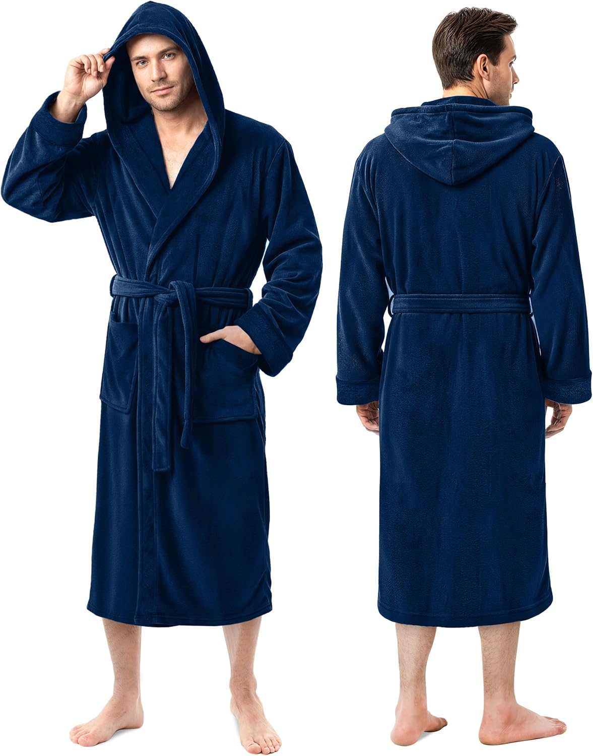 NY Threads Men's Hooded Robe - Luxury Plush Fleece Bathrobe for Spa & Relaxation