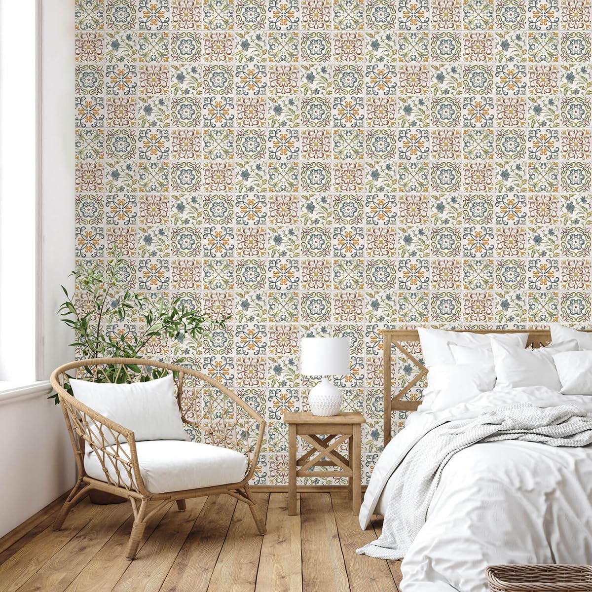 Wudnaye Bohemian Wallpaper Peel and Stick Faux Tile Contact Paper 17”×118” Tile Pattern Removable Self Adhesive Wallpaper for Backsplash Waterproof Contact Paper for Kitchen Cabinets Vinyl Decorative
