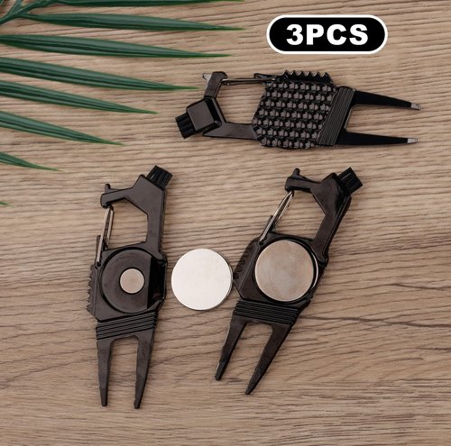 BOXOB 3pcs 7-in-1 Golf Turf Repair Tool, Divot Repair Tool with Magnetic Ball Marker Bottle Opener Groove Cleaner Club Holder & Putter Alignment Golf Accessories for Men Women Golfers