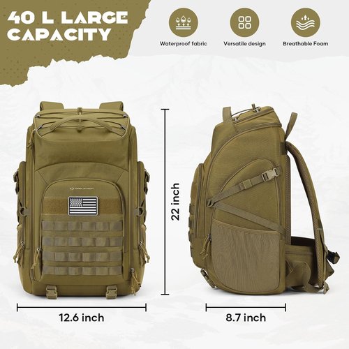 Maelstrom Tactical Backpack - Water Resistant 40L Military Gear for Hiking, Camping & Gym | Khaki
