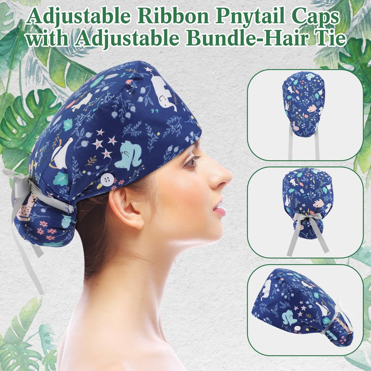 Croknit 6 Pcs Scrub Cap Women Adjustable Nurse Cap with Button Bouffant Medical Surgical Hat Sweatband for Gift(Stylish Style)