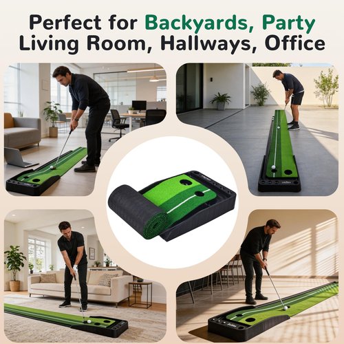 Fitvids Premium Automatic Ball Return Golf Putting Mat – Portable Indoor Golf Practice Green with Alignment Guide & Solid Base – Regular – Green