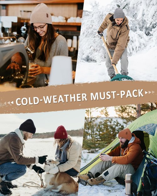 Fleece Lined Winter Beanie for Men Women Warm Windproof Beanies Hats Thick Knit Winter Hat for Cold Weather Black