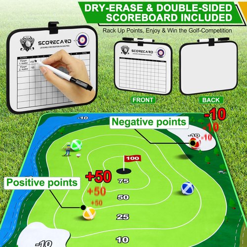 52HZ 6x5Ft Golf Chipping Game Mat, Battle Royale Golf Game Set with Golf Hitting Mat, 20 Grip Golf Balls, Golf Games for Adults Family Outdoor Indoor