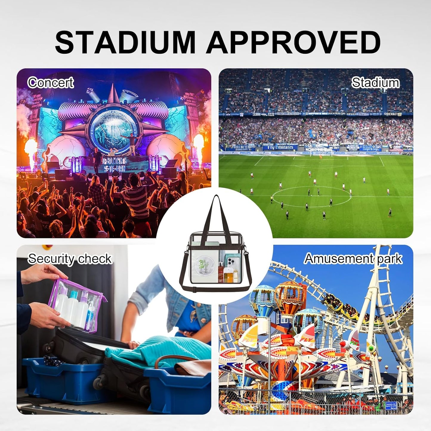 USPECLARE Clear Tote Bag - Transparent Stadium Bag for Events | 12x6x12 Size for Work, Sports, Concerts