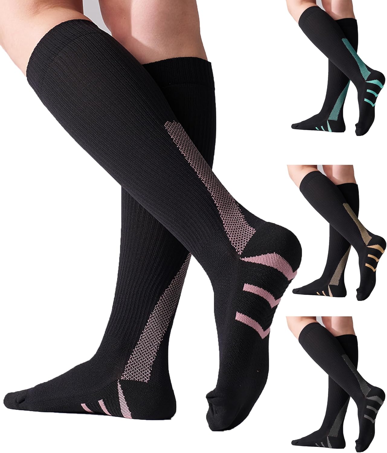 Skiennix Compression Socks - 20-30mmHg Graduated Support for Women | 4 Pairs for Running & Athletic Use