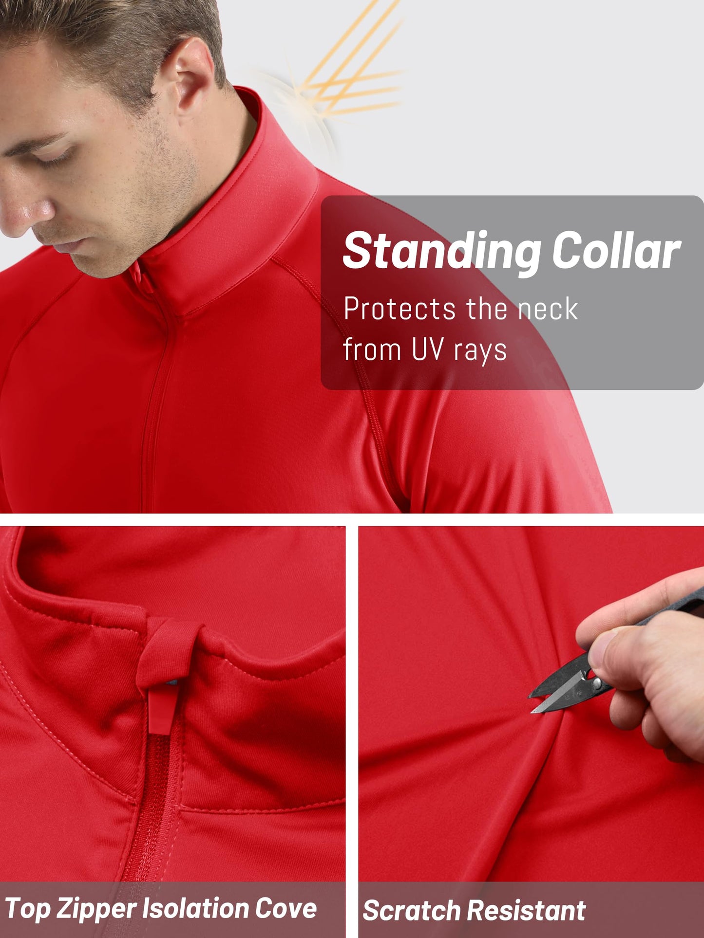 TACVASEN Shirts for Men Running 1/4 Zip Shirts Uv Protection Workout Hiking Mens Long Sleeve T Shirts Rash Guard Dry Fit Tomato Red Dry Fit M