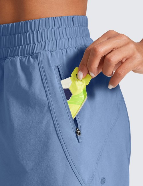 CRZ YOGA Dolphin Athletic Shorts for Women 3" - High Waisted Quick Dry for Running Workout Gym Track with Zip Pocket Oasis Blue Medium