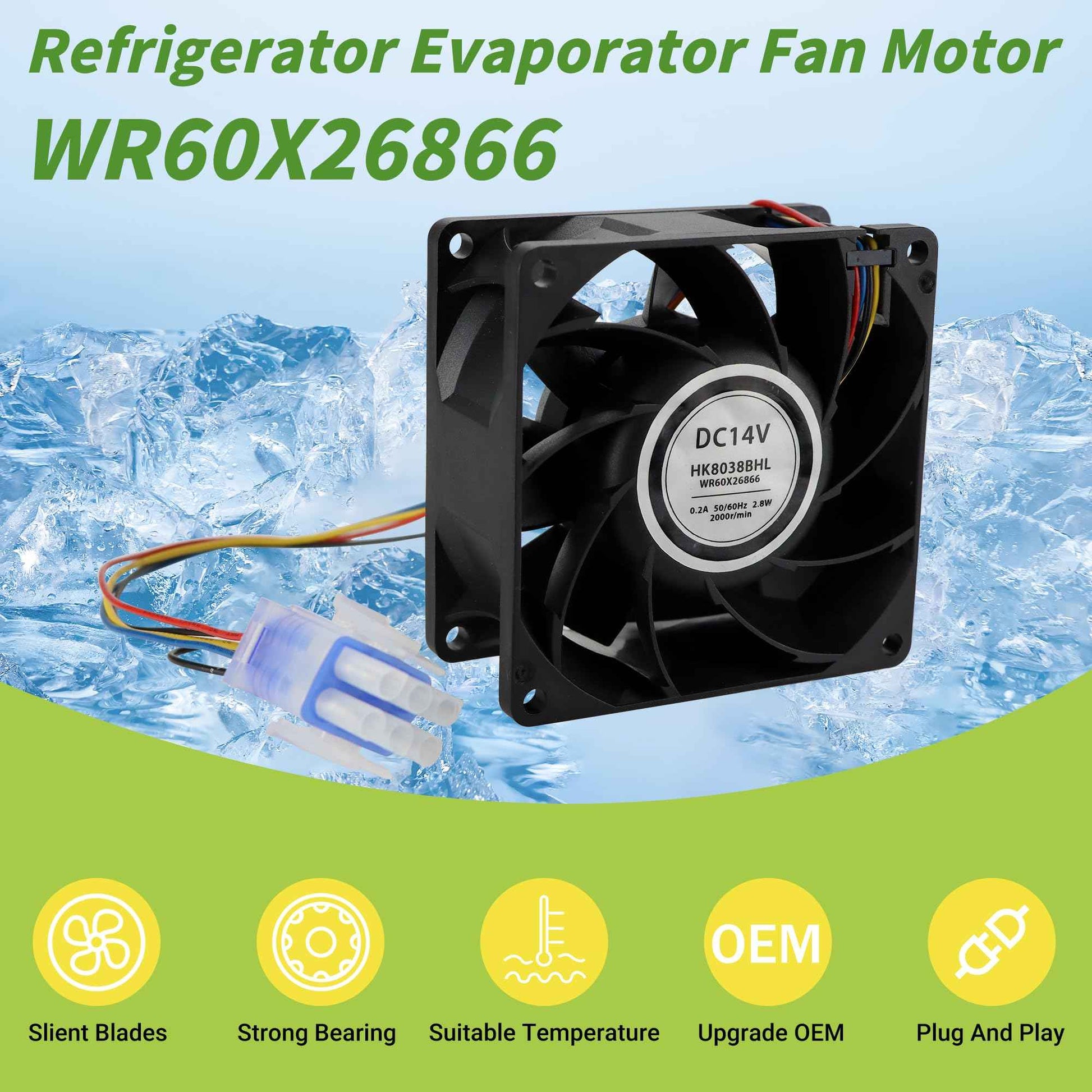 WR60X26866 Evaporator Fan Motor Compatible with GE Refrigrator Replace WR60X26033 V80E14MS2A3-57A611 WR60X10356 WR60X10357, Upgraded by PANDEELS