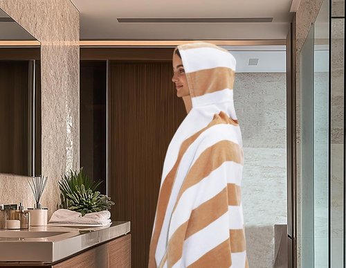 COTTON CRAFT Oversized Hooded Beach Towel - 39 x 68 Inches, 100% Ringspun Cotton, Quick Dry Cabana Stripe