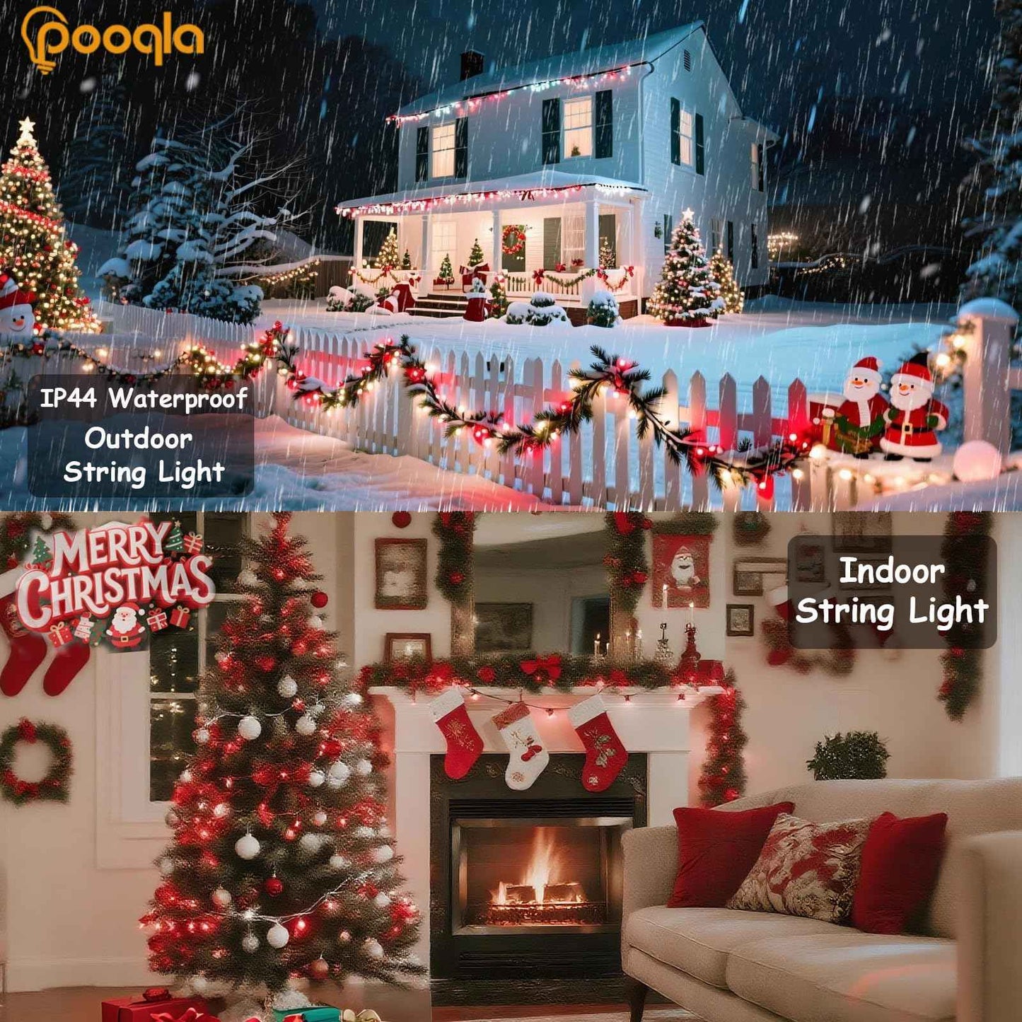 Christmas String Lights, 66 ft 200 LED Christmas Lights Plug in, Indoor Outdoor Connectable 8 Modes Clear Wire Twinkle Fairy String Lights for Xmas Tree Halloween Wedding Bedroom Party, Red and White