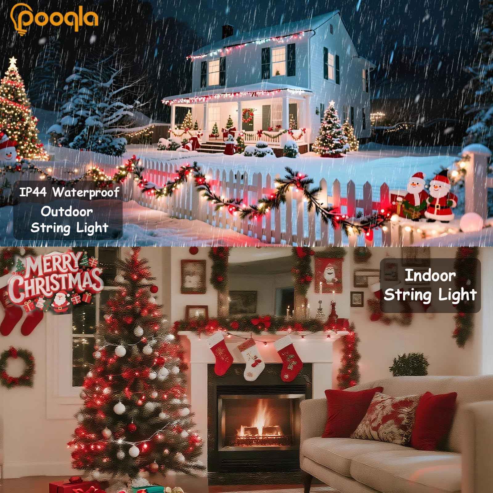 Christmas String Lights, 66 ft 200 LED Christmas Lights Plug in, Indoor Outdoor Connectable 8 Modes Clear Wire Twinkle Fairy String Lights for Xmas Tree Halloween Wedding Bedroom Party, Red and White