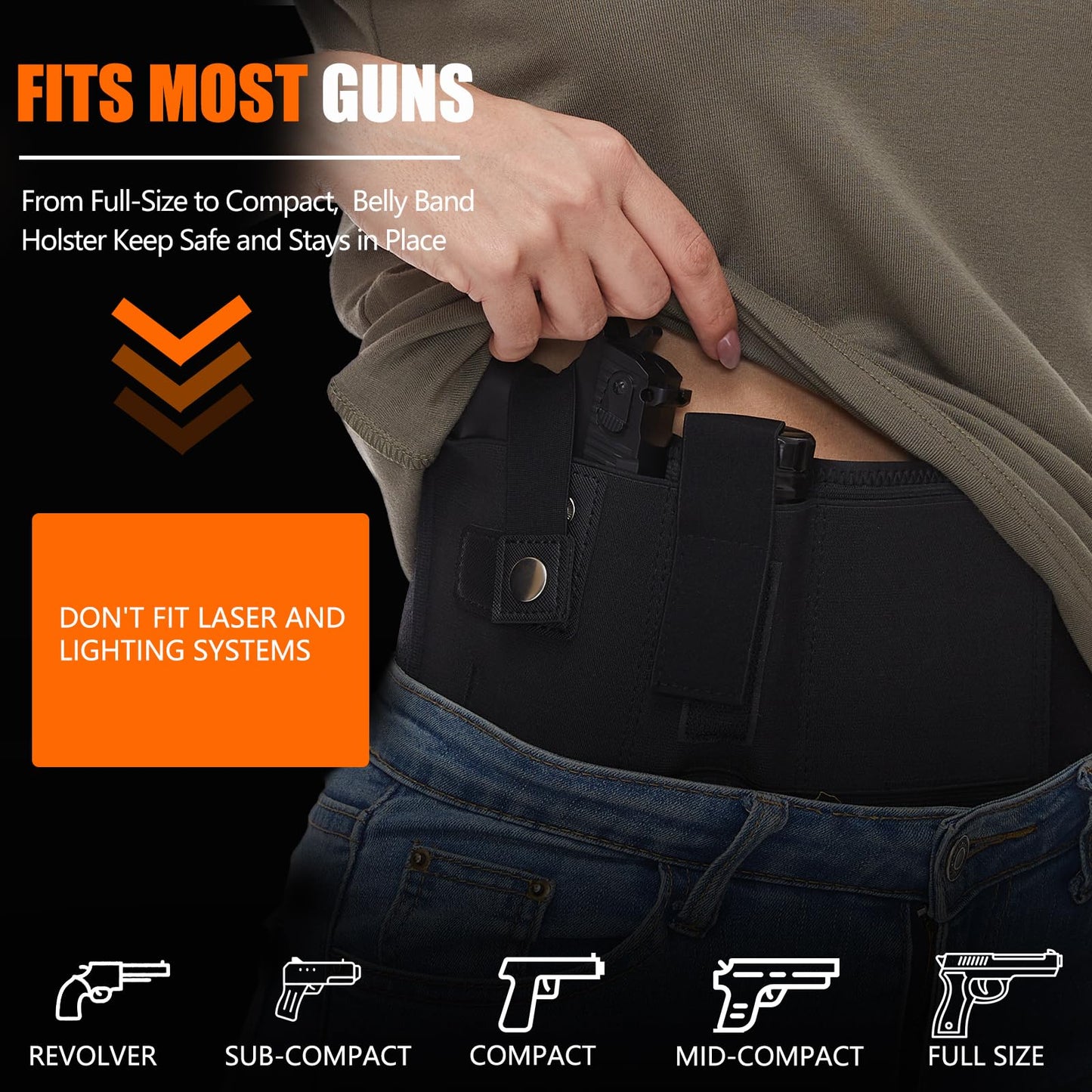 Mostcomtac Belly Band Holster for Men and Women - Comfortable Gun Holster for Pistol Fits Glock 19 17 42 43 43x, Taurus, Ruger LCP, S&W M&P Shield, Breathable