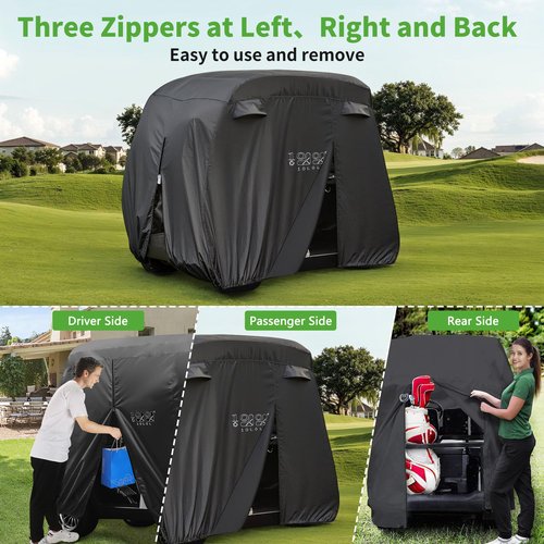 10L0L Universal 2-4 Passenger Golf Cart Cover for EZGO, Club Car and Yamaha, Waterproof Sunproof and Durable, Black