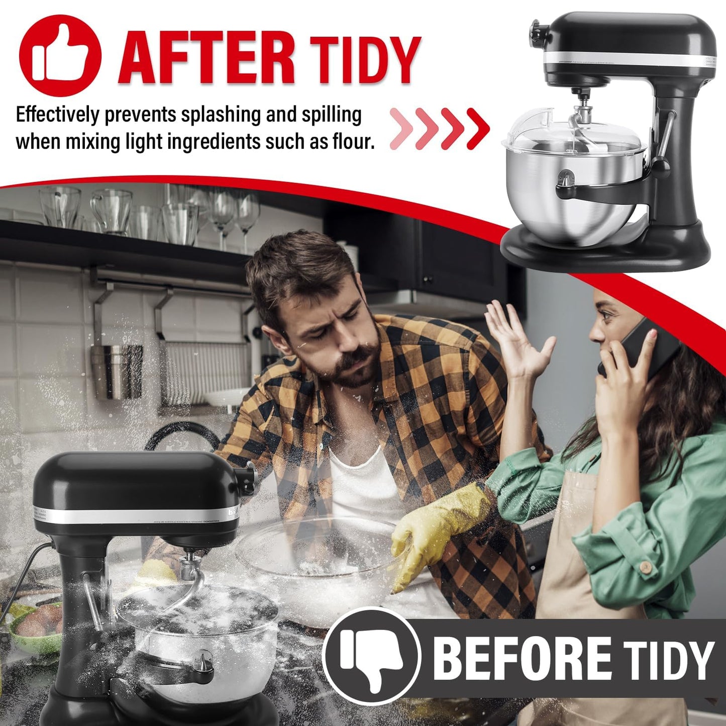 Pouring Shield for KitchenAid 6-7Qt Bowl Lift Stand Mixer (for Stainless Steel Bowls Only), Splash Guard Mixers Bowl Cover for Kitchen aid 6-7Qt Accessories and Attachments (Clear)